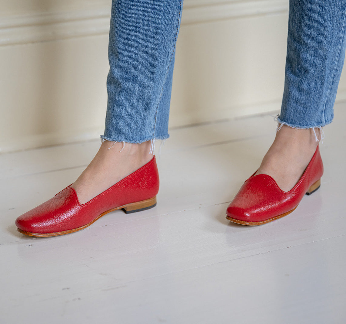 Women's Leather Loafers, Lipstick Red
