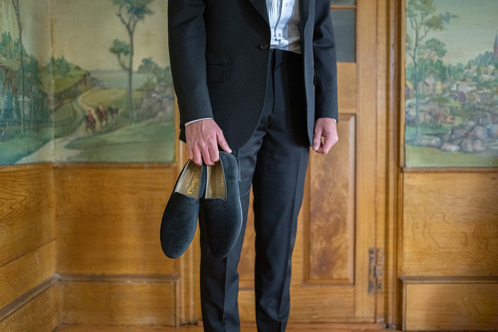 Men's Velvet Loafers, Black Tie