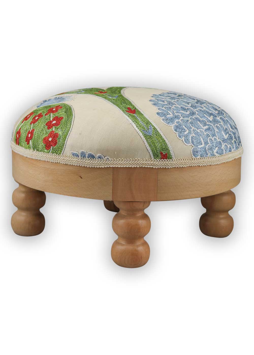 Suzani Footstool, Hydrangea