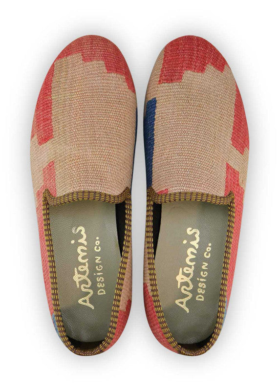 Artemis Design & Co Men's Loafers in red, blue, and peach color combination are a striking footwear choice for men who want to make a stylish statement. These loafers are expertly crafted using premium materials, ensuring both comfort and durability. (Front View)