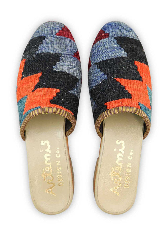 The Artemis Women's Slides showcase a vibrant color combination of orange, black, teal, and red. These slides offer a lively mix of bold and energetic tones, creating an eye-catching and stylish look. (Front View)