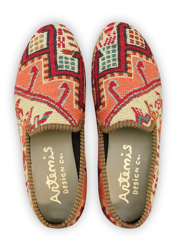 Artemis Design & Co Women's Smoking Shoes, featuring a delightful color combination of red, white, green, sky blue, grey, khaki, and peach, are a stylish and versatile addition to your footwear collection. These handcrafted smoking shoes effortlessly combine fashion and comfort.  (Front View)