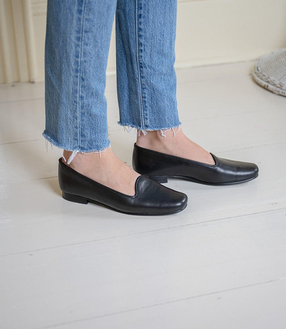 Women's Leather Loafers, Ink Black