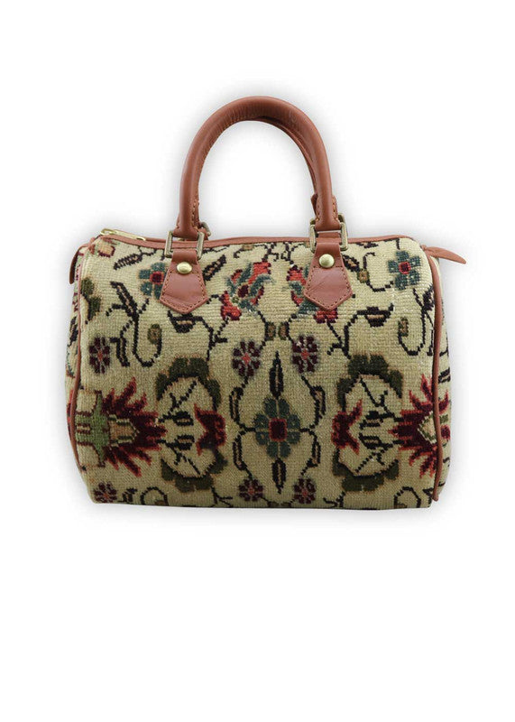 Vtg French Luggage Co Floral Tapestry & Suede Leather 