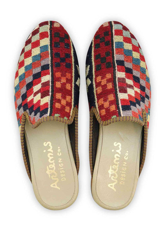 The Artemis Men's Slippers feature a dynamic color combination of red, blue, white, peach, teal, maroon, black, and green. These slippers offer a vibrant mix of bold and soft tones, creating a stylish and eye-catching look.  (Front View)