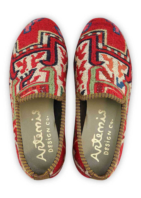 The Artemis Women's Smoking Shoe presents a vibrant color palette featuring peach, red, teal, brown, black, blue, pink, and white. These smoking shoes offer a striking and playful mix of energetic tones, creating a chic and eye-catching look.  (Front View)