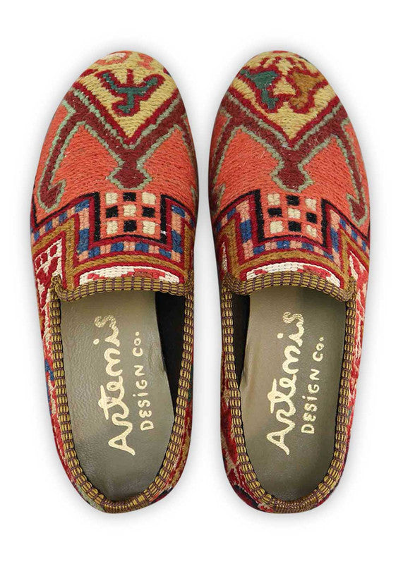 The Artemis Women's Smoking Shoe presents a vibrant color palette featuring peach, red, teal, brown, black, blue, pink, and white. These smoking shoes offer a striking and playful mix of energetic tones, creating a chic and eye-catching look.  (Front View)