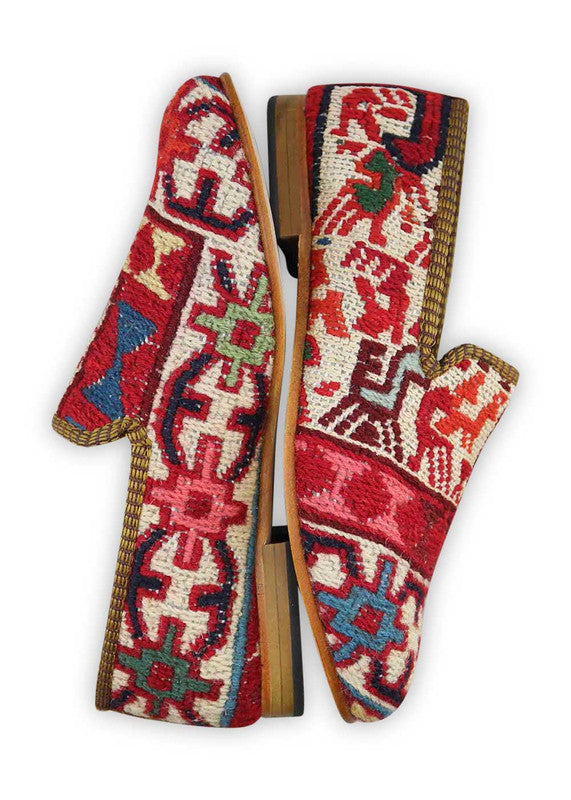 The Artemis Women's Smoking Shoe showcases a delightful color combination of red, white, blue, teal, khaki, peach, brown, and green. These smoking shoes offer a harmonious mix of vibrant and earthy tones, creating a stylish and versatile look. (Side View)