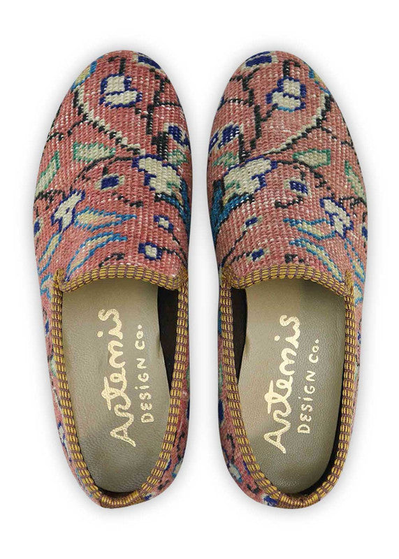 The Artemis Women's Smoking Shoe features a captivating color combination of light red, blue, white, purple, green, and khaki. These smoking shoes offer a delightful mix of soft and vibrant tones, creating a chic and versatile look. (Front View)