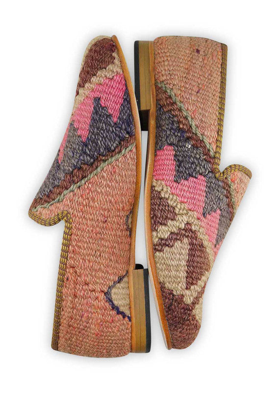 The Artemis Women's Smoking Shoe showcases a charming color combination of peach, brown, dark grey, khaki, and pink. These smoking shoes offer a delightful mix of soft and earthy tones, creating a chic and versatile look.  (Side View)